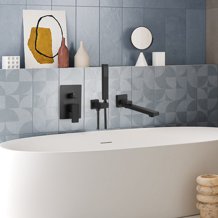 Wall Mount Bathtub Faucet with Hand Held Sprayer and Swivel Tub Filler Dual Functions Single Handle Bathroom Shower System Mixer For Tub