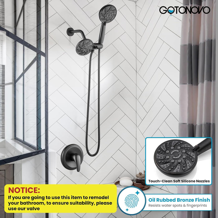 gotonovo Bathroon Shower Head Kit High Pressure Combo System Shower Faucet 5 Modes ABS Handheld Spray Shower Trim Kit Valve Included Without Tubspout Oil Rubbed Bronze