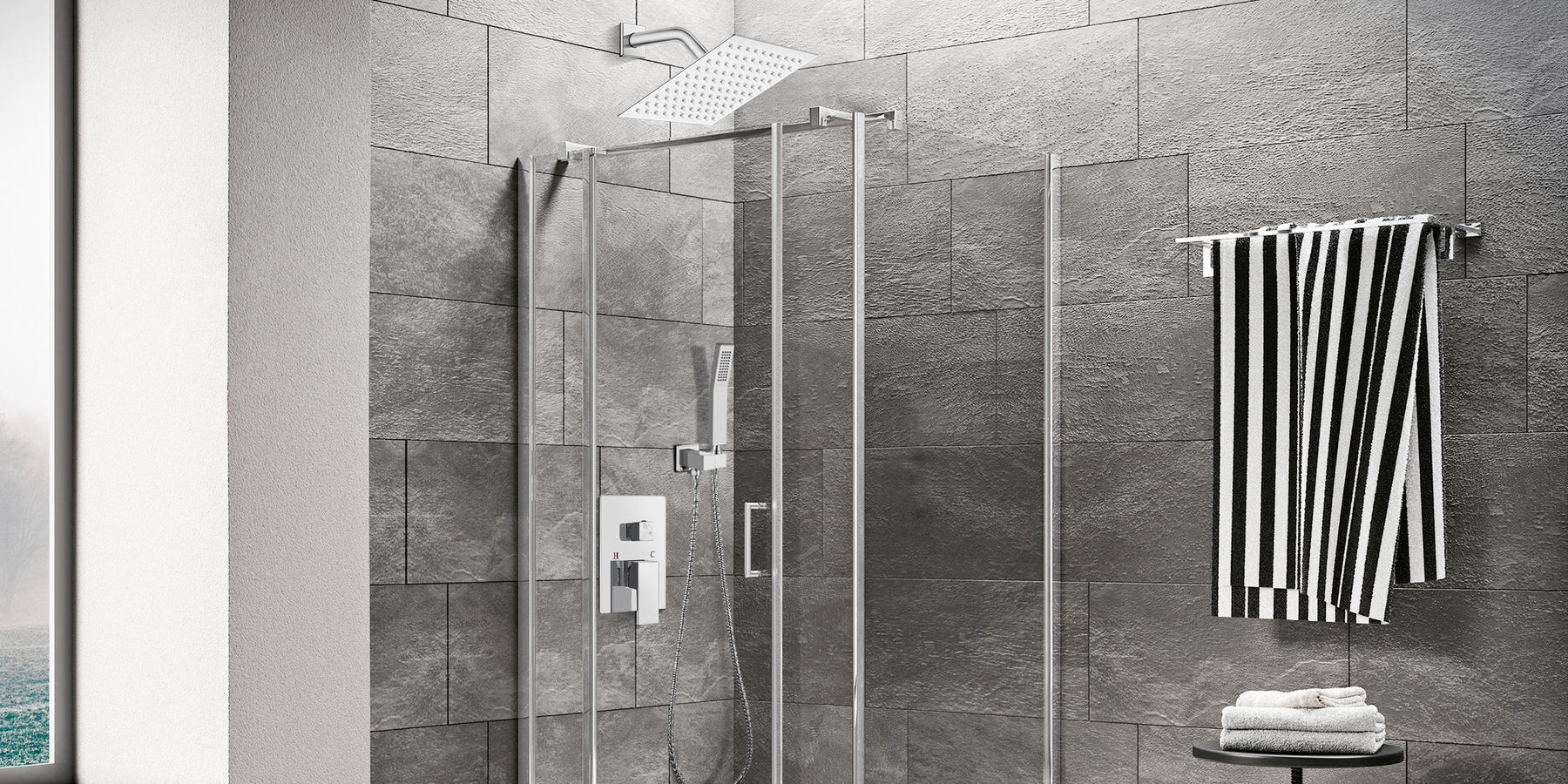 gotonovo Shower System Bathroom Shower Faucet Chrome Polished Wall Mounted 8 Inch Square Rainfall Shower Head 2-Function Single Handle and Hand Held Spray with Rough-in Valve and Shower Trim Included