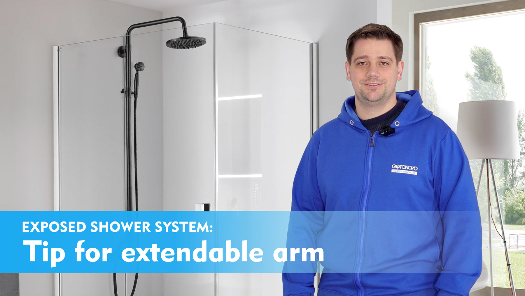 The extender shower arm can be adjust which ordered from Gotonovo