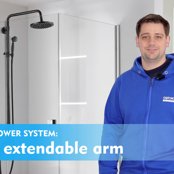 The extender shower arm can be adjust which ordered from Gotonovo