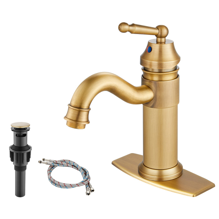 gotonovo Bathroom Sink Faucet Brass One Hole Single Handle Lavatory Fixture Deck Mounted Vanity Vessel Mixer Tap Pop Up Drain Included Hot and Cold Water