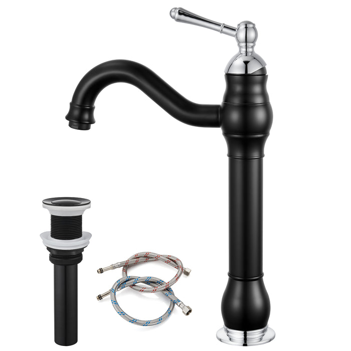 gotonovo Bathroom Vessel Sink Faucet Single Handle Lavatory Vanity Mixer Bar Tap with Pop Up Drain Tall Spout Single Hole Deck Mount