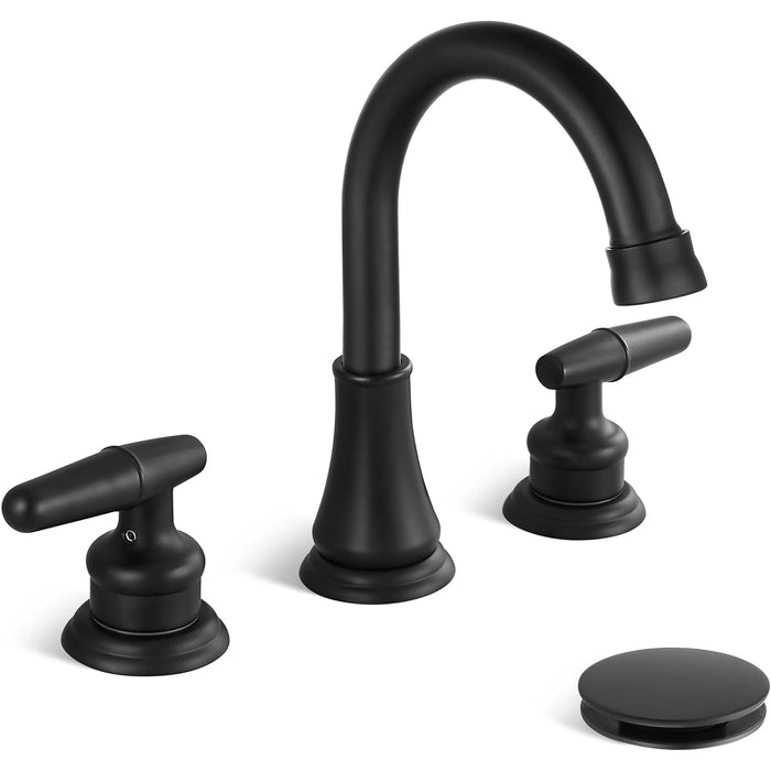 gotonovo 8 Inch Vanity Basin Faucet Dual Handle Deck Mount 3 Hole Bathroom Faucet with Pop Up Drain and Water Supply Hoses Widespread Lavatory Sink Faucet Hot and Cold Mixer Tap