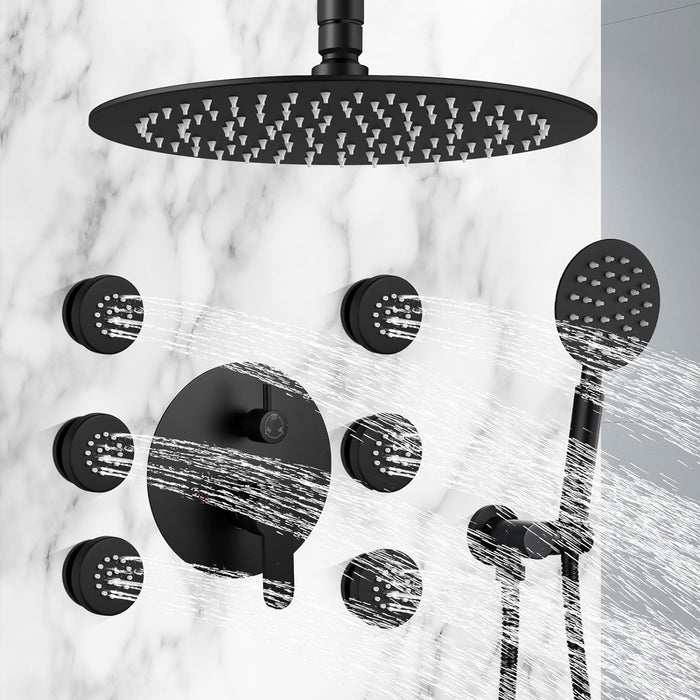 gotonovo Ceiling Mounted Shower Faucet System Rain Mixer with 12 inch Round Rainfall Shower Head with Body Spray Jets with Shower Combo Complete Set