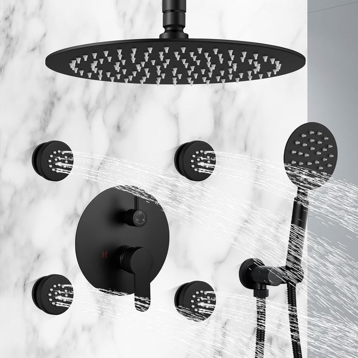 gotonovo Ceiling Mounted Shower Faucet System Rain Mixer with 12 inch Round Rainfall Shower Head with Body Spray Jets with Shower Combo Complete Set