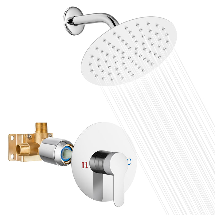 gotonovo Shower Faucet Set Shower Head and Handle Set 8 Inch Round Showerhead Bathroom Rainfall Shower System Wall Mount Single Handle Shower Trim Kit with Valve