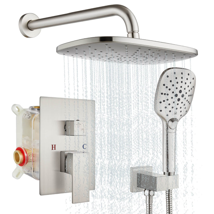 gotonovo Shower System with Handheld Spray Wall Mount ABS Pressure Balance Valve Rain Shower Head System Set Hot and Cold Water Modern Bathroom Rainfall Shower