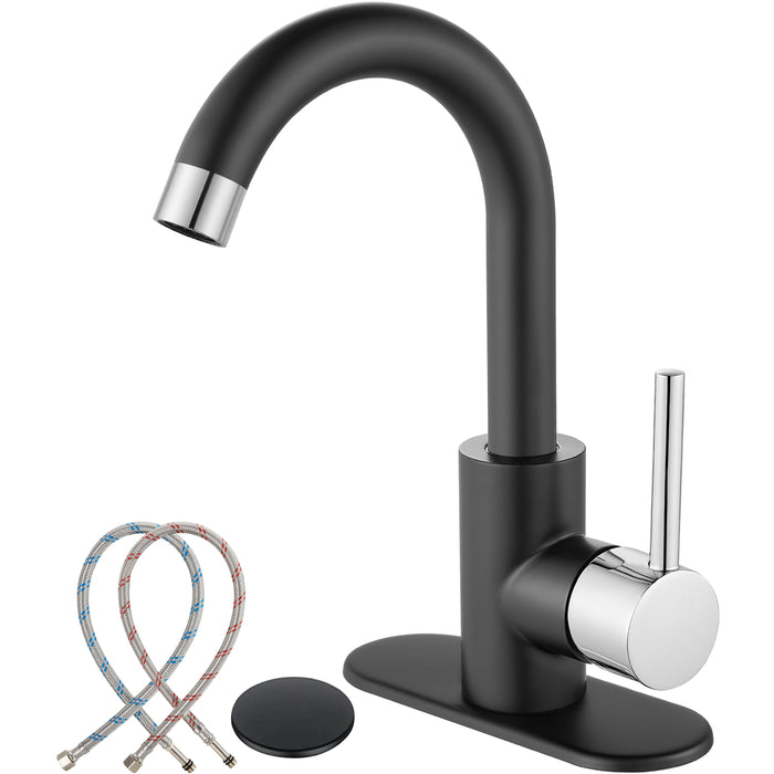 gotonovo Bathroom Sink Faucet,Single Handle Vanity Faucet Wet Bar Pre-Kitchen Farmhouse RV Faucet with Deck Plate, Watre Supply Hoses and Drain Stopper