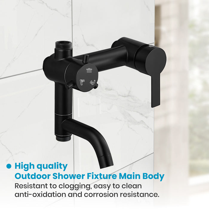 gotonovo Outdoor Shower Faucet Valve Main Body Wall Mount Single Handle with Tub Spout Water Mixer for Outdoor Shower Faucet RV Adjustable Shower Bar 3 Functions