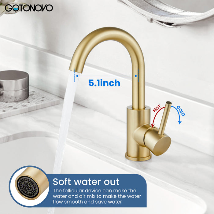 gotonovo Bar Sink Faucet Single Hole Bathroom Kitchen Small RV Sink Faucet Deck Mount SUS304 Lavatory Mixer Tap Single Handle One Hole 360 Degree Swivel Spout Lavatory Sink Faucet