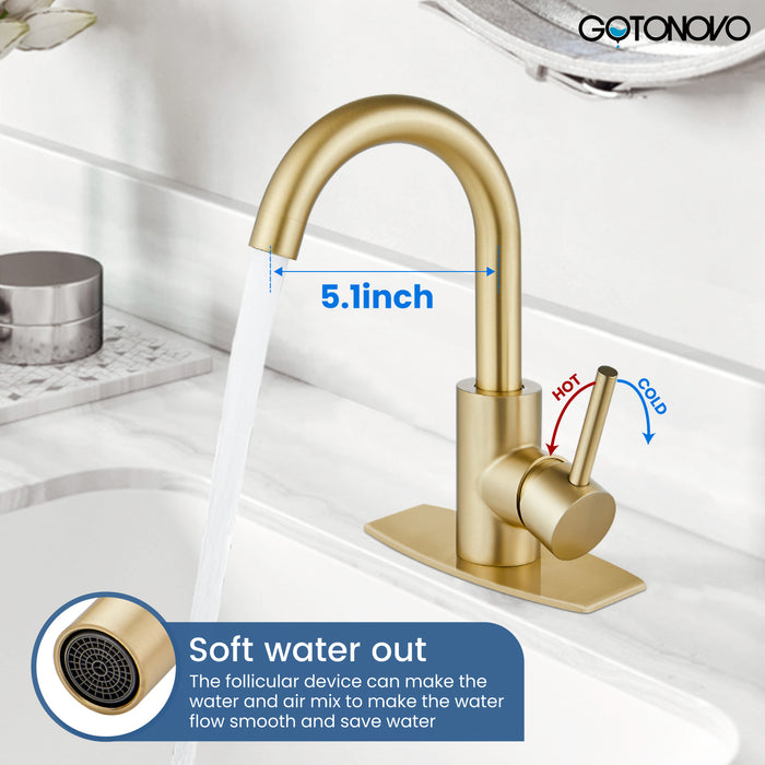 gotonovo Bar Sink Faucet Single Hole Bathroom Kitchen Small RV Sink Faucet Deck Mount SUS304 Lavatory Mixer Tap Single Handle One Hole 360 Degree Swivel Spout Lavatory Sink Faucet