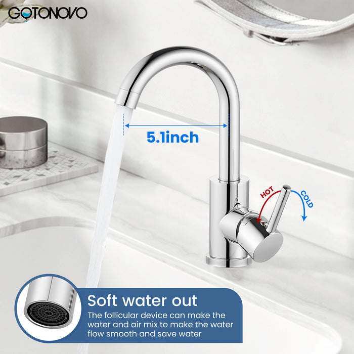 gotonovo Bar Sink Faucet Single Hole Bathroom Kitchen Small RV Sink Faucet Deck Mount SUS304 Lavatory Mixer Tap Single Handle One Hole 360 Degree Swivel Spout Lavatory Sink Faucet