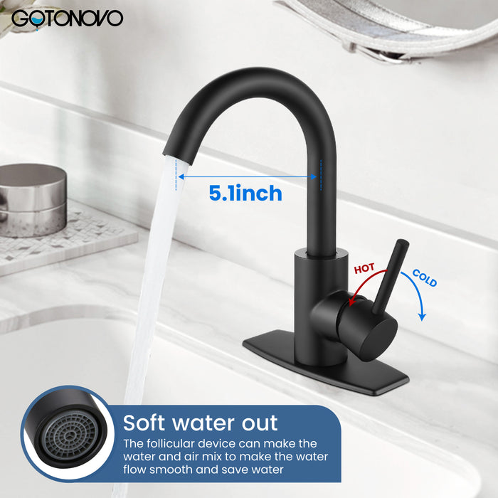 gotonovo Bar Sink Faucet Single Hole Bathroom Kitchen Small RV Sink Faucet Deck Mount SUS304 Lavatory Mixer Tap Single Handle One Hole 360 Degree Swivel Spout Lavatory Sink Faucet