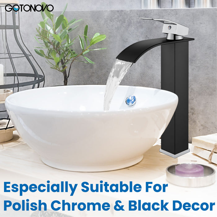 gotonovo Tall Waterfall Bathroom Vessel Sink Faucet Modern Bathroom Vanity Faucet Single Handle Single Hole Farmhouse Bar Mixer Tap Washbasin Faucet Deck Mount