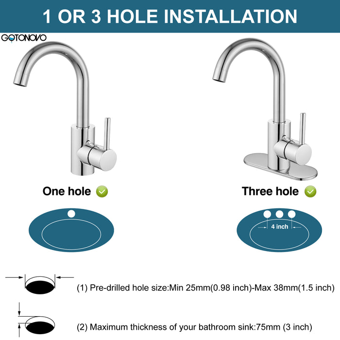 gotonovo Bathroom Sink Faucet,Single Handle Vanity Faucet Wet Bar Pre-Kitchen Farmhouse RV Faucet with Deck Plate, Watre Supply Hoses and Drain Stopper