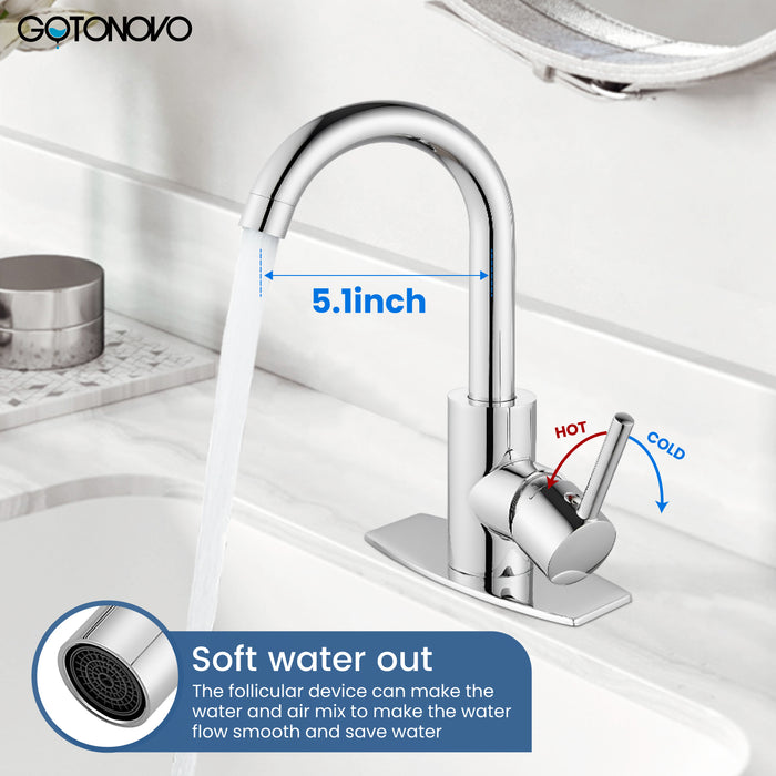 gotonovo Bar Sink Faucet Single Hole Bathroom Kitchen Small RV Sink Faucet Deck Mount SUS304 Lavatory Mixer Tap Single Handle One Hole 360 Degree Swivel Spout Lavatory Sink Faucet