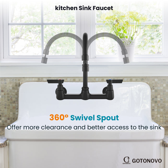 gotonovo 8 Inch Center Wall Mount 360 Degree Swivel Spout Double Handles Kitchen Sink Faucet Kitchen Commercial Sink Utility Laundry Sink Mixer Tap