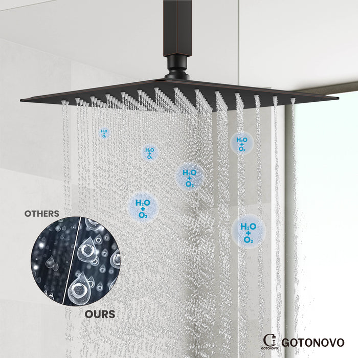 gotonovo Bathroom Rainfall Square Shower Head Ultra-Thin Design SUS304 Stainless Steel High Pressure 360 Degree Free Rotation