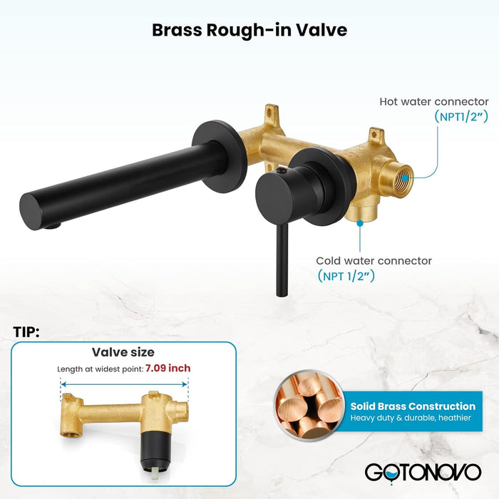 gotonovo Wall Mount Bathroom Faucet,Single Handle Bathroom Sink Faucet Wall Mounted Brass Rough-in Valve Included Straight Spout