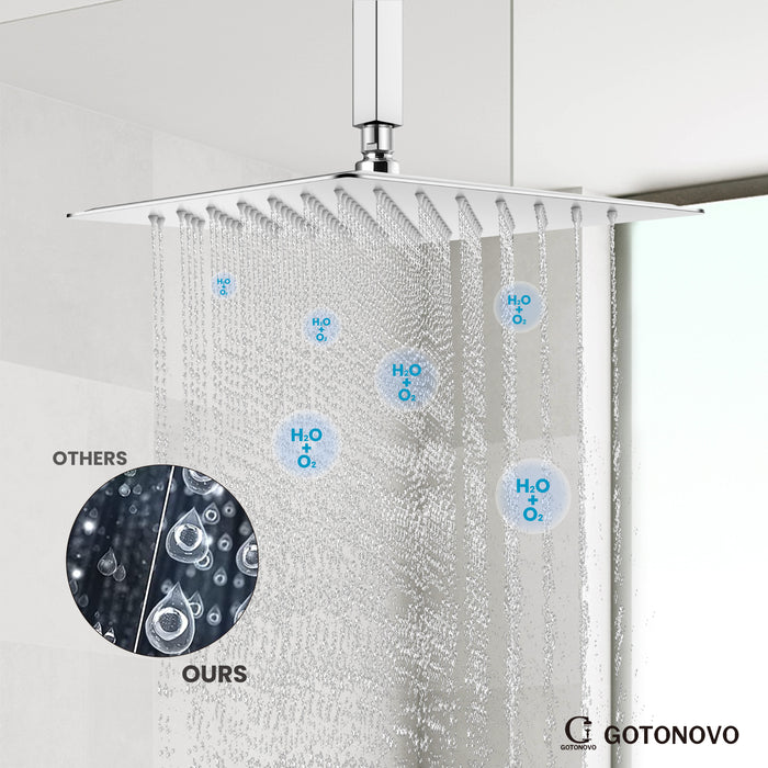 gotonovo Bathroom Rainfall Square Shower Head Ultra-Thin Design SUS304 Stainless Steel High Pressure 360 Degree Free Rotation