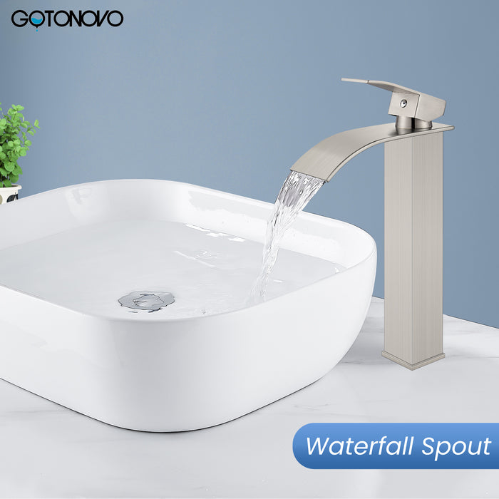 gotonovo Tall Waterfall Bathroom Vessel Sink Faucet Modern Bathroom Vanity Faucet Single Handle Single Hole Farmhouse Bar Mixer Tap Washbasin Faucet Deck Mount