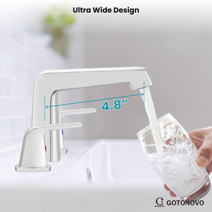 gotonovo Bathroom Sink Faucet 3 Holes 2 Handles Widespread 8 Inch Bath Faucet with Pop Up Drain Hot Cold Water Supply Lines Lavatory Vanity Faucet Set Thick 7 Head