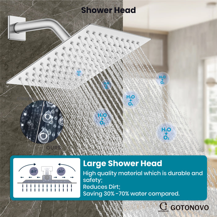 gotonovo Rainfall Shower System with Tub Spout Mixer Shower Combo Set 3 Function Wall Mounted Shower Head Handheld Shower Bathroom Luxury Rain Rough-in Valve Body and Trim Kit