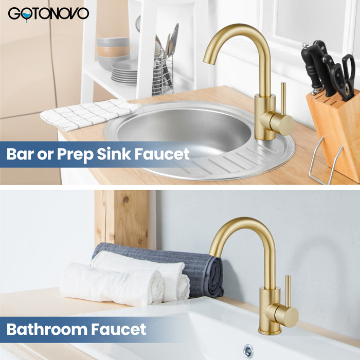 gotonovo Bar Sink Faucet Single Hole Bathroom Kitchen Small RV Sink Faucet Deck Mount SUS304 Lavatory Mixer Tap Single Handle One Hole 360 Degree Swivel Spout Lavatory Sink Faucet