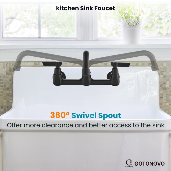 gotonovo 8 Inch Center Wall Mount 360 Degree Swivel Spout Double Handles Kitchen Sink Faucet Kitchen Commercial Sink Utility Laundry Sink Mixer Tap