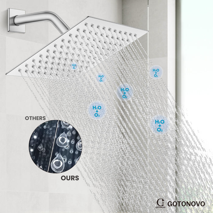 gotonovo Bathroom Rainfall Square Shower Head Ultra-Thin Design SUS304 Stainless Steel High Pressure 360 Degree Free Rotation