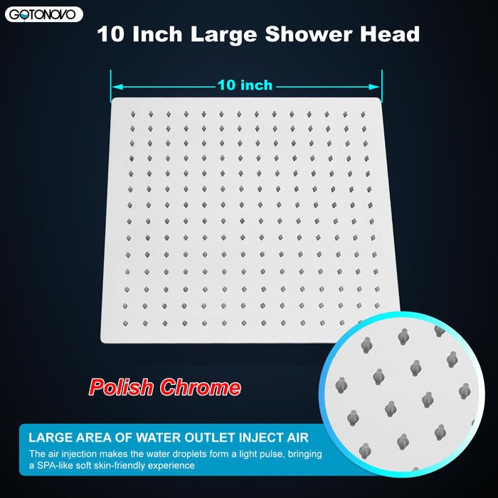 gotonovo Rainfall Shower Head 10 Inch Stainless Steel Square Rainfall  High Pressure Bath Rain Showerhead 1/16" Ultra Thin Waterfall Full Body Coverage with Silicone Nozzle