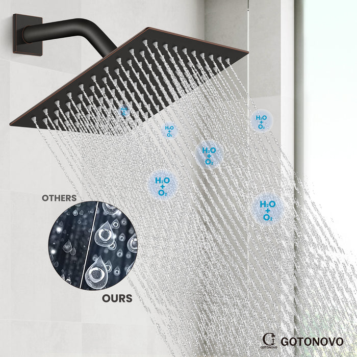 gotonovo Bathroom Rainfall Square Shower Head Ultra-Thin Design SUS304 Stainless Steel High Pressure 360 Degree Free Rotation