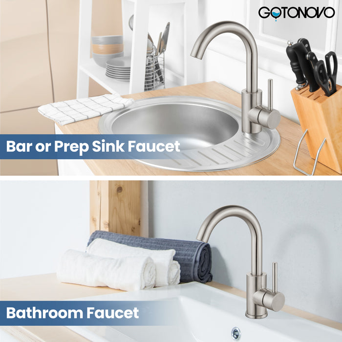 gotonovo Bar Sink Faucet Single Hole Bathroom Kitchen Small RV Sink Faucet Deck Mount SUS304 Lavatory Mixer Tap Single Handle One Hole 360 Degree Swivel Spout Lavatory Sink Faucet