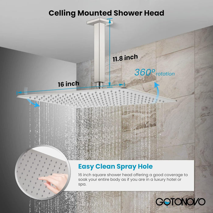 gotonovo Rain Shower System Rainfall Shower Head Combo Shower Faucet Set with Waterfall Bathtub Spout Handheld Shower Ceiling Mount Rough-in Valve Kit Included