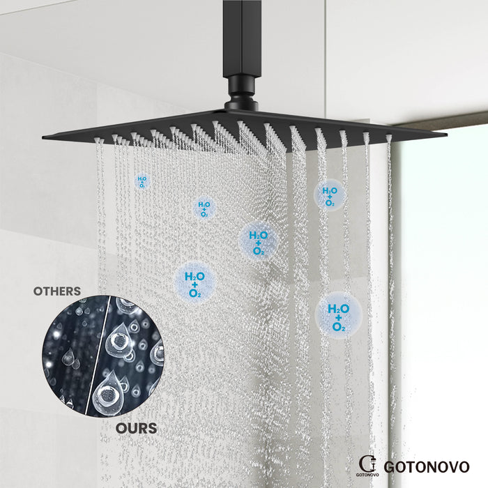 gotonovo Bathroom Rainfall Square Shower Head Ultra-Thin Design SUS304 Stainless Steel High Pressure 360 Degree Free Rotation