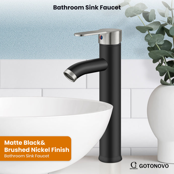 gotonovo Bathroom Sink Faucet 1 Handle Single Hole Deck Mount Tall type Faucet with Pop Up Drain Combo