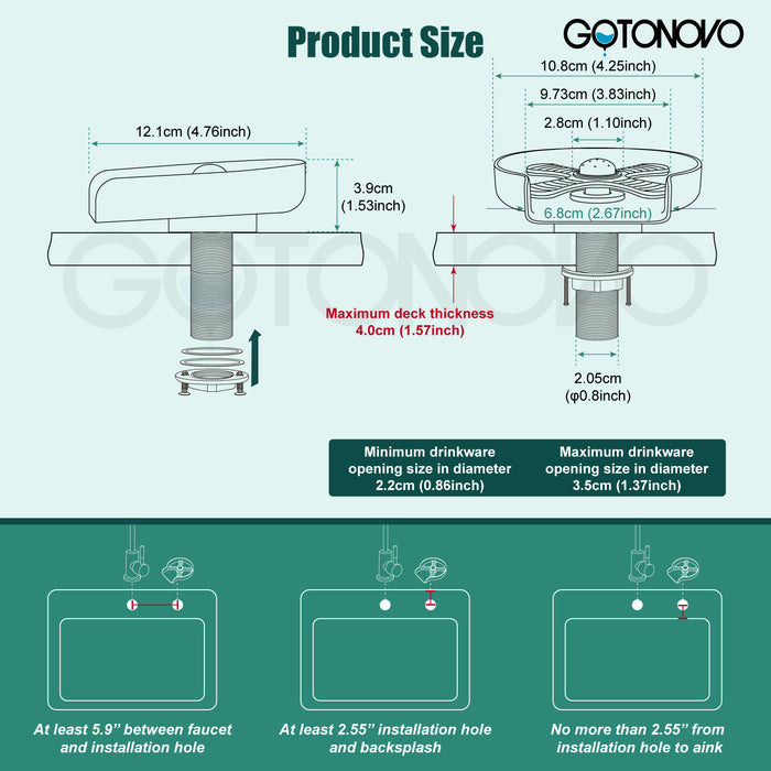 gotonovo glazen spoelbeker wasmachine voor gootsteen, keukenbar glazen wasmachine flessenwasmachine SUS304 roestvrij staal, automatische gootsteenaccessoires voor wasglazen beker wijnbeker