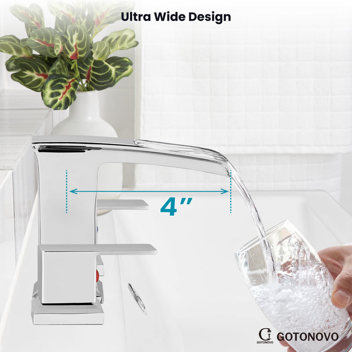 gotonovo Widespread Waterfall Bathroom Faucets for Sink 3 Hole 8 Inch Farmhouse Sink Faucet Set Waterfall Faucet Lavatory 2 Handles and Supply Lines Mix Tap