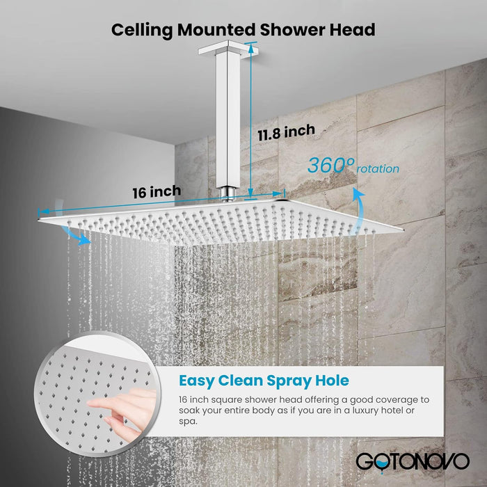 gotonovo Rain Shower System Rainfall Shower Head Combo Shower Faucet Set with Waterfall Bathtub Spout Handheld Shower Ceiling Mount Rough-in Valve Kit Included