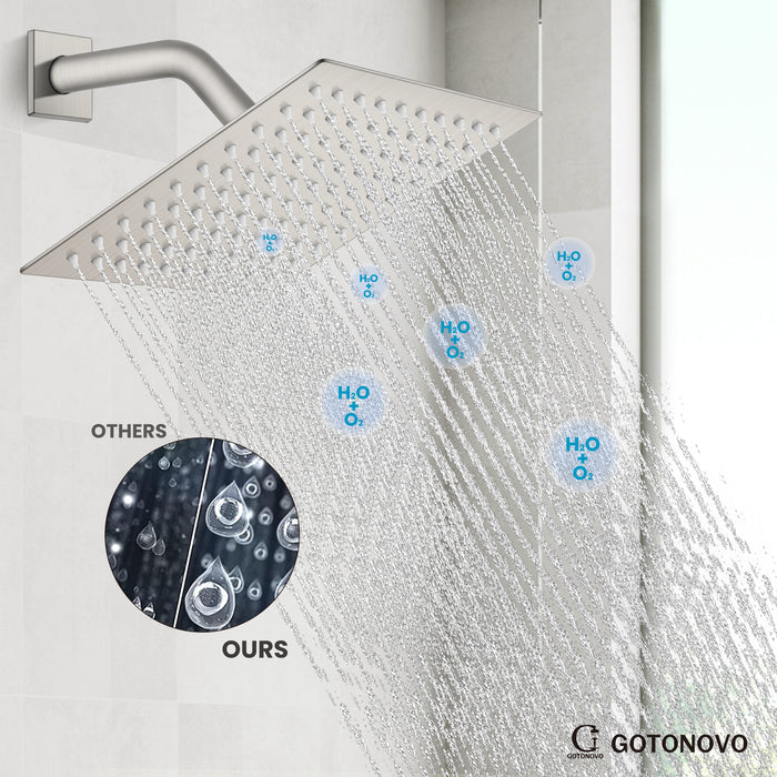 gotonovo Bathroom Rainfall Square Shower Head Ultra-Thin Design SUS304 Stainless Steel High Pressure 360 Degree Free Rotation