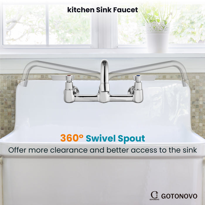 gotonovo 8 Inch Center Wall Mount 360 Degree Swivel Spout Double Handles Kitchen Sink Faucet Kitchen Commercial Sink Utility Laundry Sink Mixer Tap