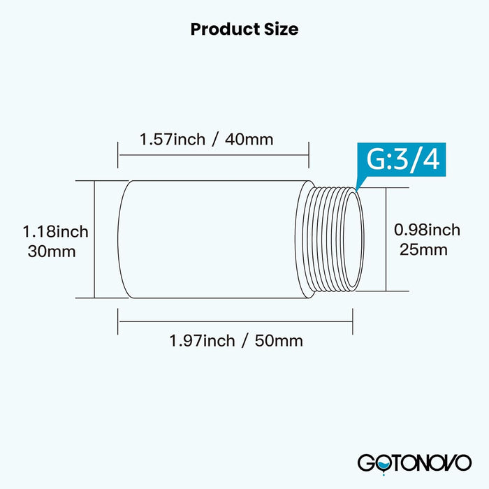 gotonovo One Pair 2 Inch Extension Tube for Shower Fixture Spout Tub Spout Extender G3/4 Male Thread Connector