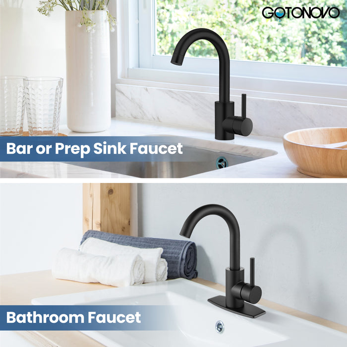 gotonovo Bar Sink Faucet Single Hole Bathroom Kitchen Small RV Sink Faucet Deck Mount SUS304 Lavatory Mixer Tap Single Handle One Hole 360 Degree Swivel Spout Lavatory Sink Faucet