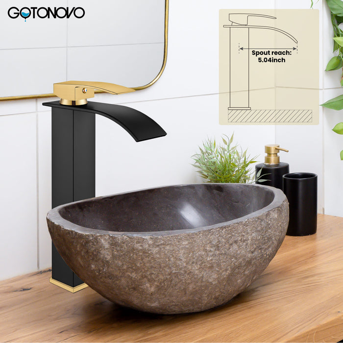 gotonovo Tall Waterfall Bathroom Vessel Sink Faucet Modern Bathroom Vanity Faucet Single Handle Single Hole Farmhouse Bar Mixer Tap Washbasin Faucet Deck Mount