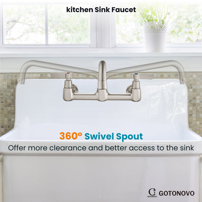 gotonovo 8 Inch Center Wall Mount 360 Degree Swivel Spout Double Handles Kitchen Sink Faucet Kitchen Commercial Sink Utility Laundry Sink Mixer Tap