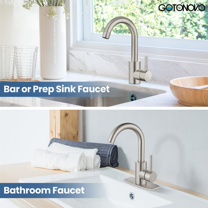 gotonovo Bar Sink Faucet Single Hole Bathroom Kitchen Small RV Sink Faucet Deck Mount SUS304 Lavatory Mixer Tap Single Handle One Hole 360 Degree Swivel Spout Lavatory Sink Faucet