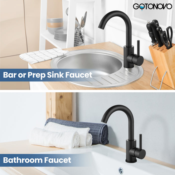 gotonovo Bar Sink Faucet Single Hole Bathroom Kitchen Small RV Sink Faucet Deck Mount SUS304 Lavatory Mixer Tap Single Handle One Hole 360 Degree Swivel Spout Lavatory Sink Faucet