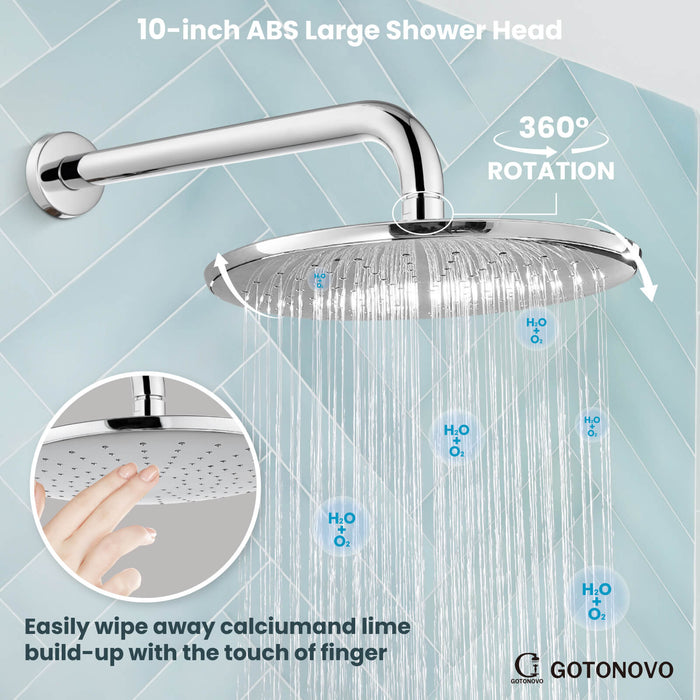 gotonovo Shower System with Handheld Spray Wall Mount ABS Pressure Balance Valve Rain Shower Head System Set Hot and Cold Water Modern Bathroom Rainfall Shower