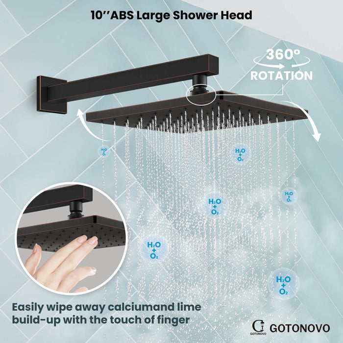 gotonovo Shower System Set 10 Inch Shower Head with ABS Handheld Spray Anti-Scald Pressure Balance Valve Modern Luxury Rain Rough-in Valve Body and Trim Kit